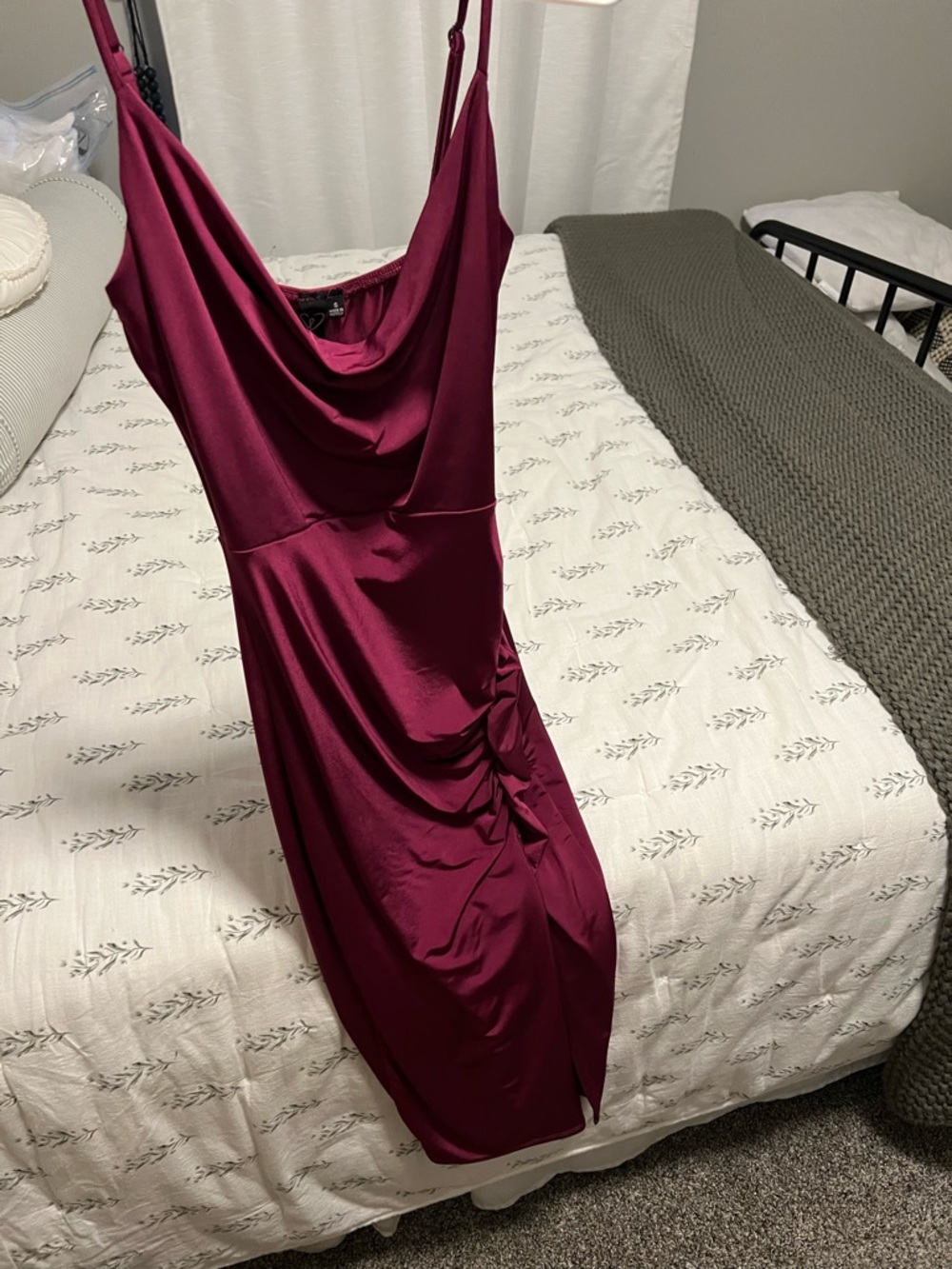 Windsor Wine Satin Cowl Midi Dress